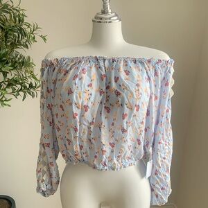 Forever 21 Blue Floral Off Shoulder Top NWT S